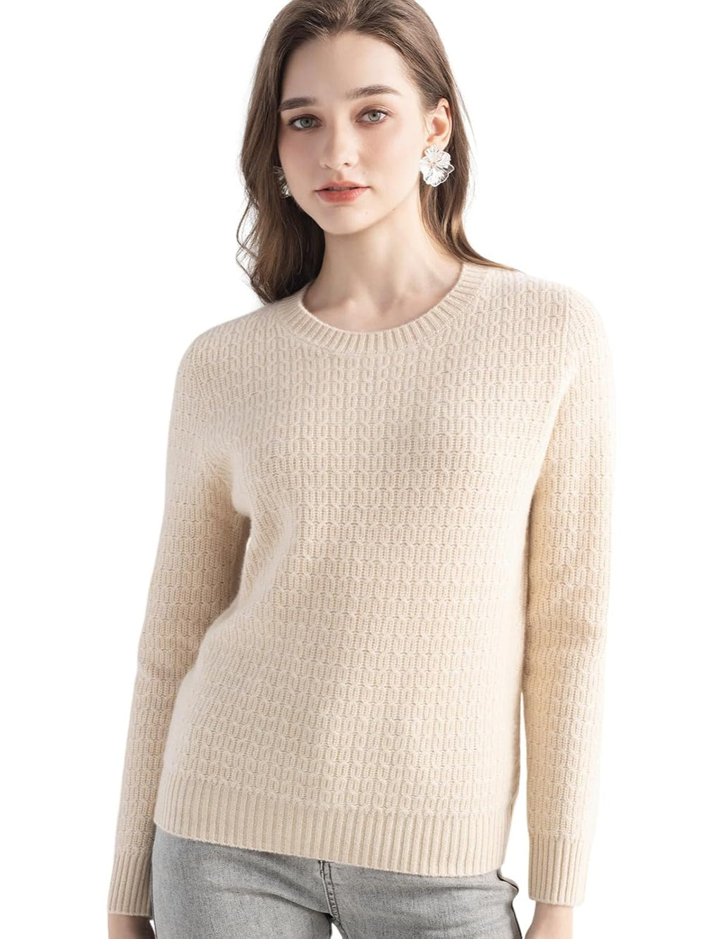Mongolian Cashmere Textured Crewneck Sweater