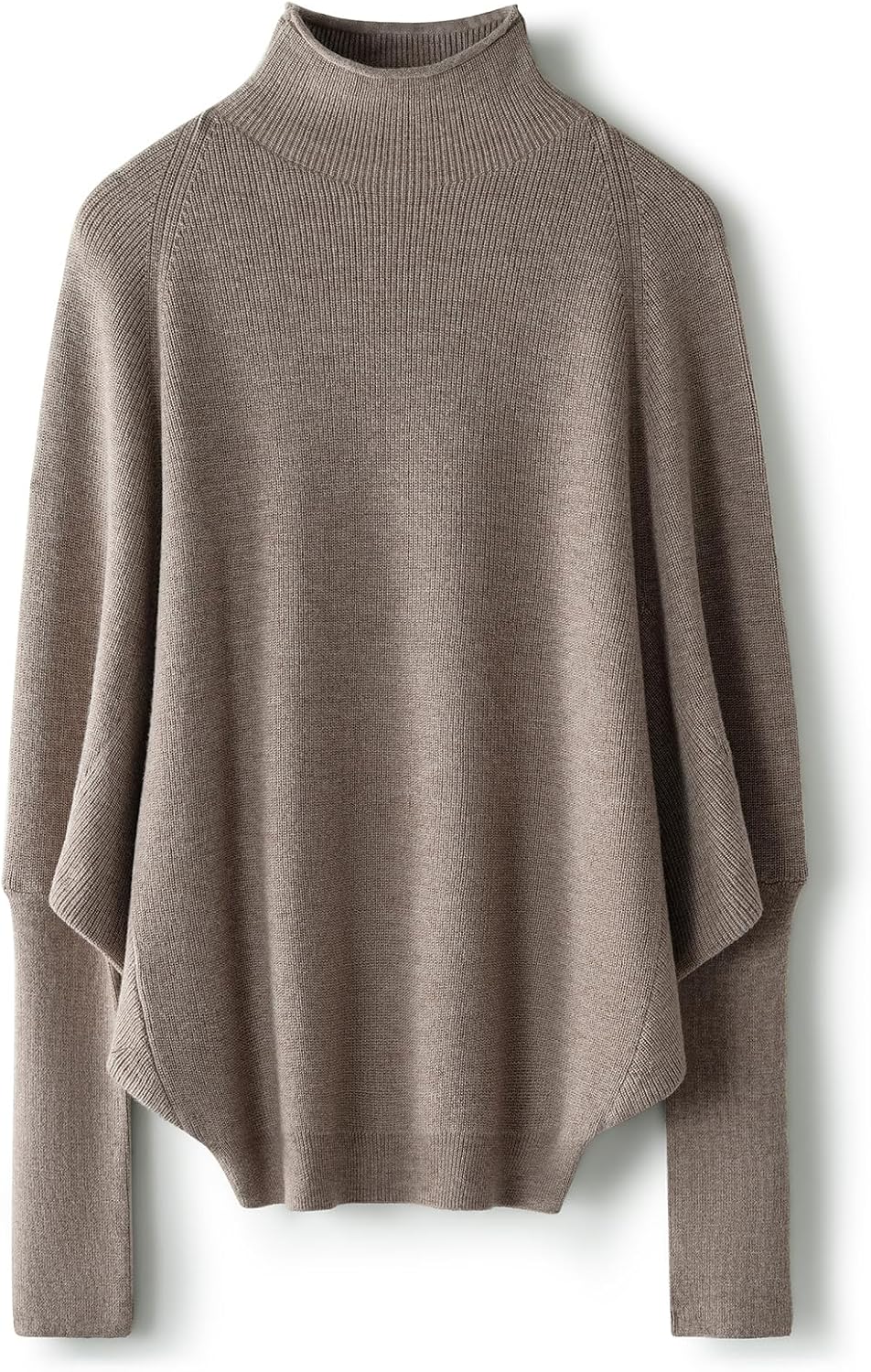 Merino Wool Blend Oversized Mock Neck Batwing Knit Sweater