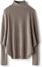 Merino Wool Blend Oversized Mock Neck Batwing Knit Sweater