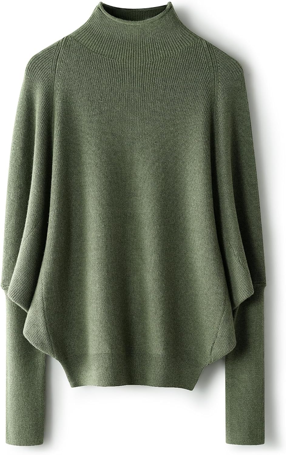 Merino Wool Blend Oversized Mock Neck Batwing Knit Sweater