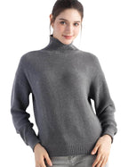 Merino Wool Blend Mock Neck Loose Knit Sweater