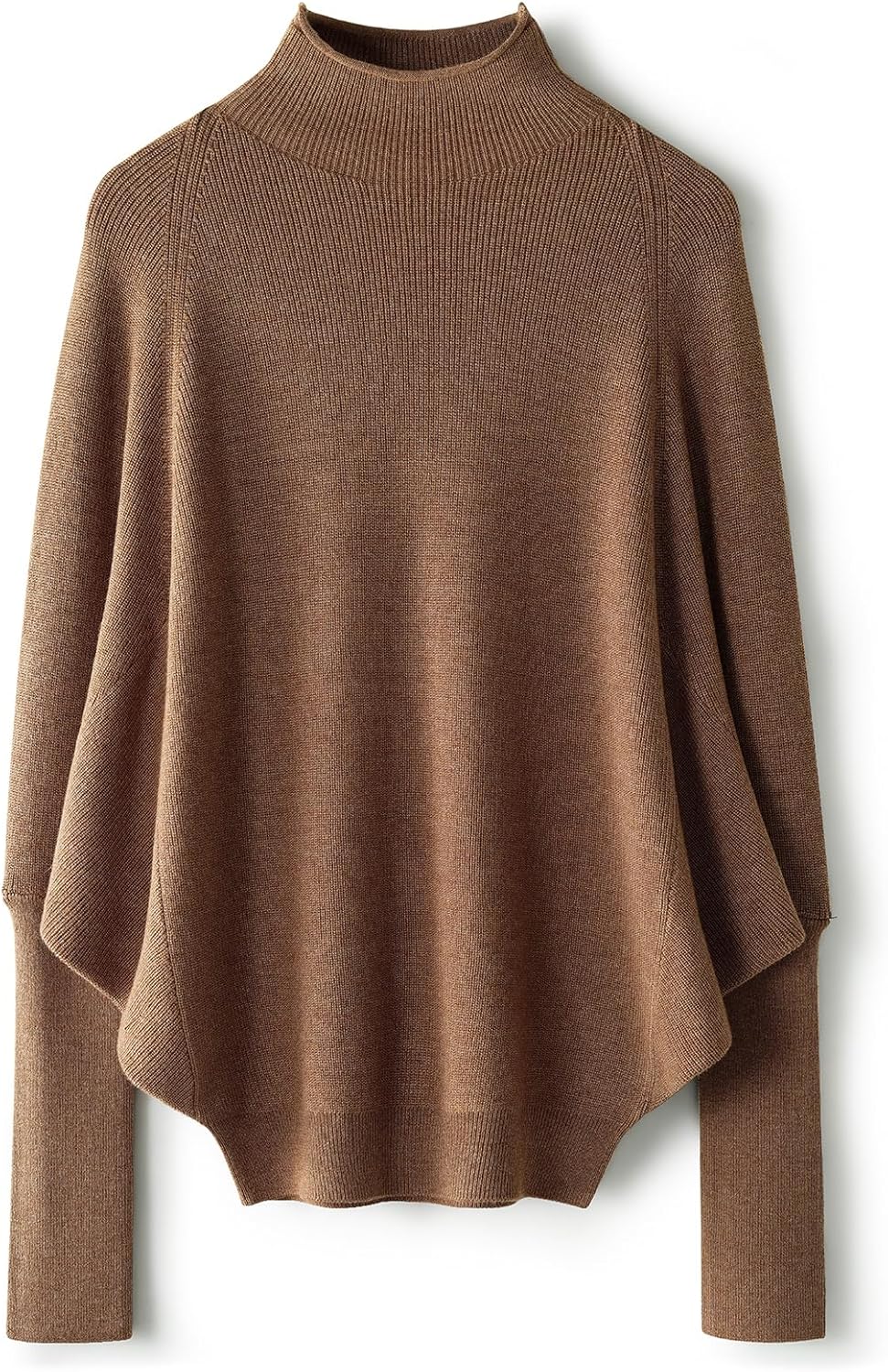 Merino Wool Blend Oversized Mock Neck Batwing Knit Sweater