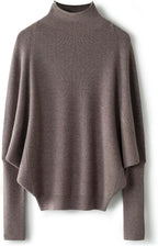 Merino Wool Blend Oversized Mock Neck Batwing Knit Sweater