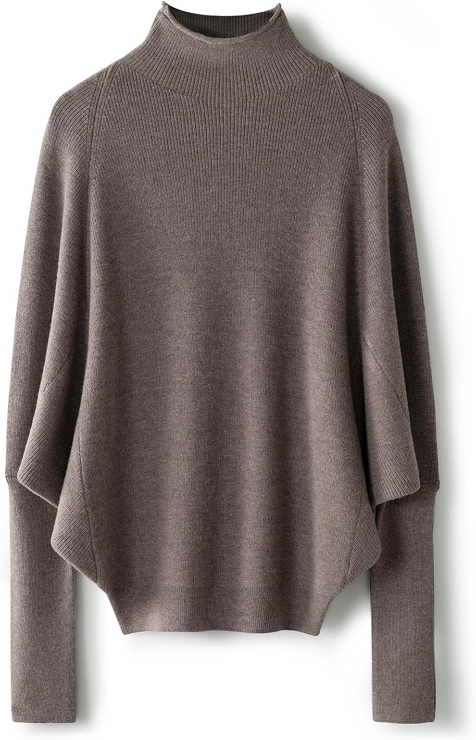 Merino Wool Blend Oversized Mock Neck Batwing Knit Sweater