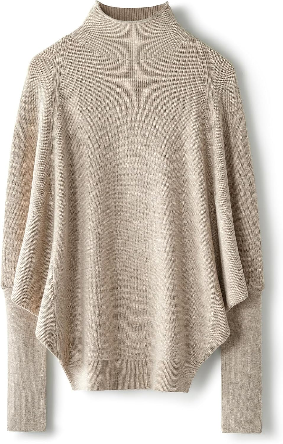 Merino Wool Blend Oversized Mock Neck Batwing Knit Sweater