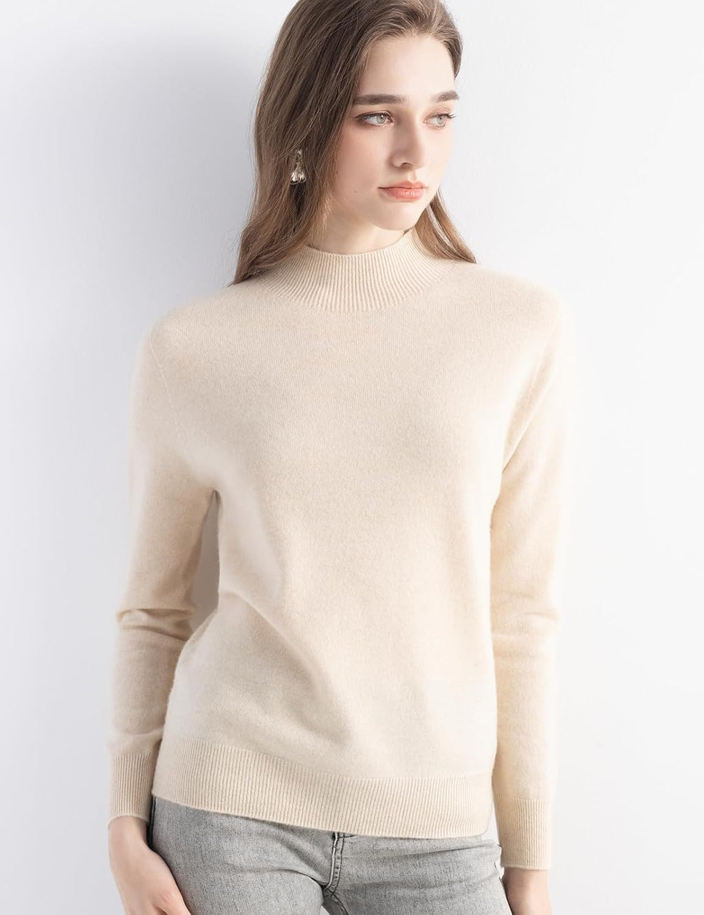 100% Pure Cashmere Mock Neck Pullover Sweater