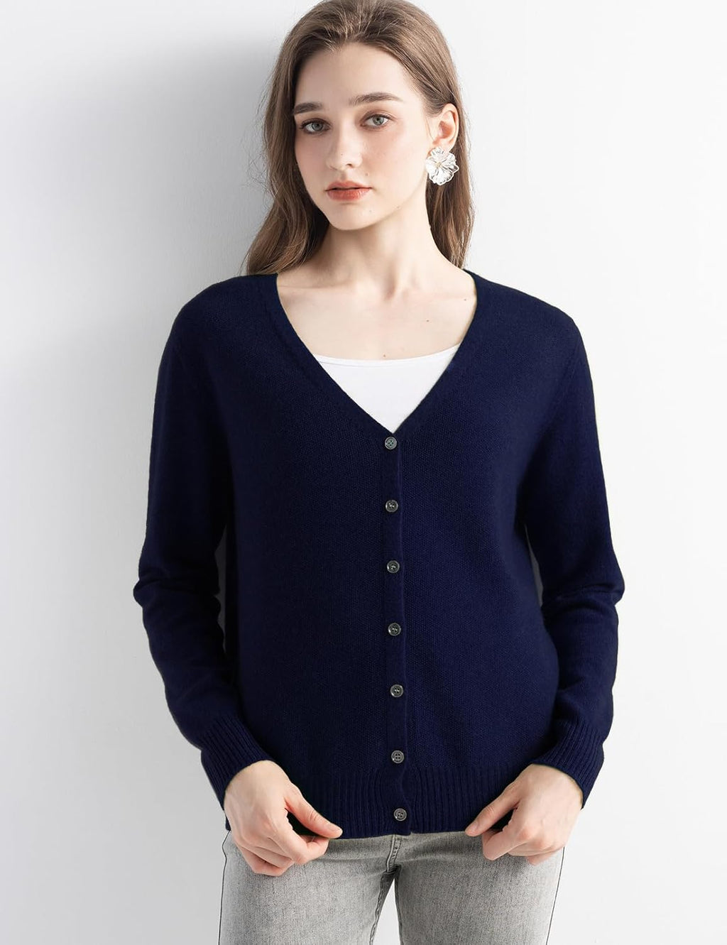 Mongolian V-Neck Knitted Cashmere Cardigan