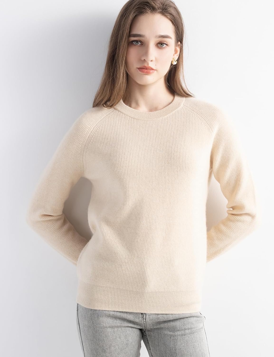 Mongolian Cashmere Ribbed Crewneck Sweater
