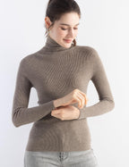 Merino Wool Blend Ribbed Turtleneck Slim Fit Sweater