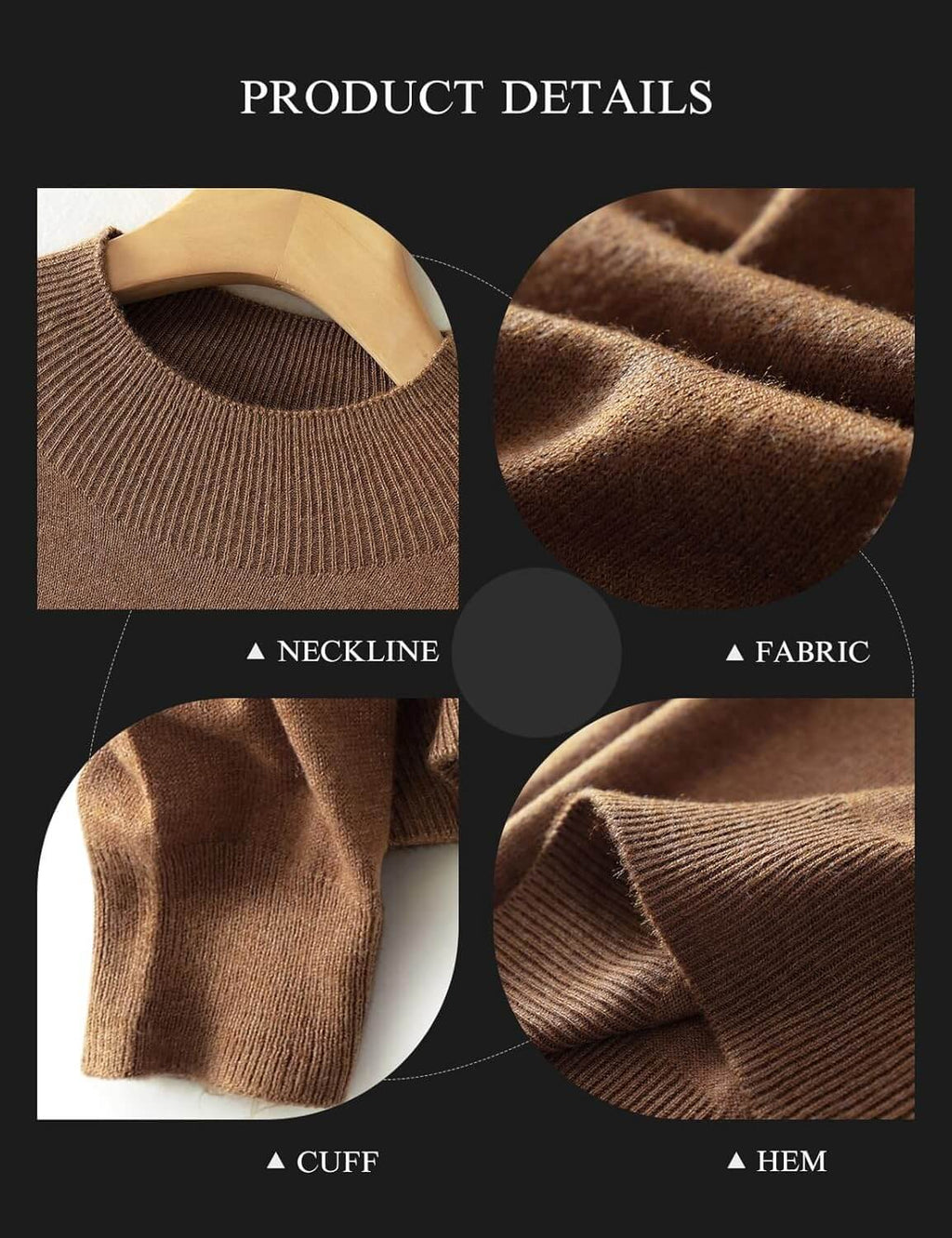 Merino Wool Blend Mock Neck Seamless Knit Sweater