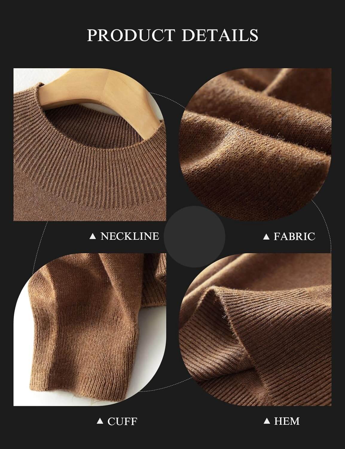 Merino Wool Blend Mock Neck Seamless Knit Sweater