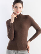 Merino Wool Blend Ribbed Turtleneck Slim Fit Sweater