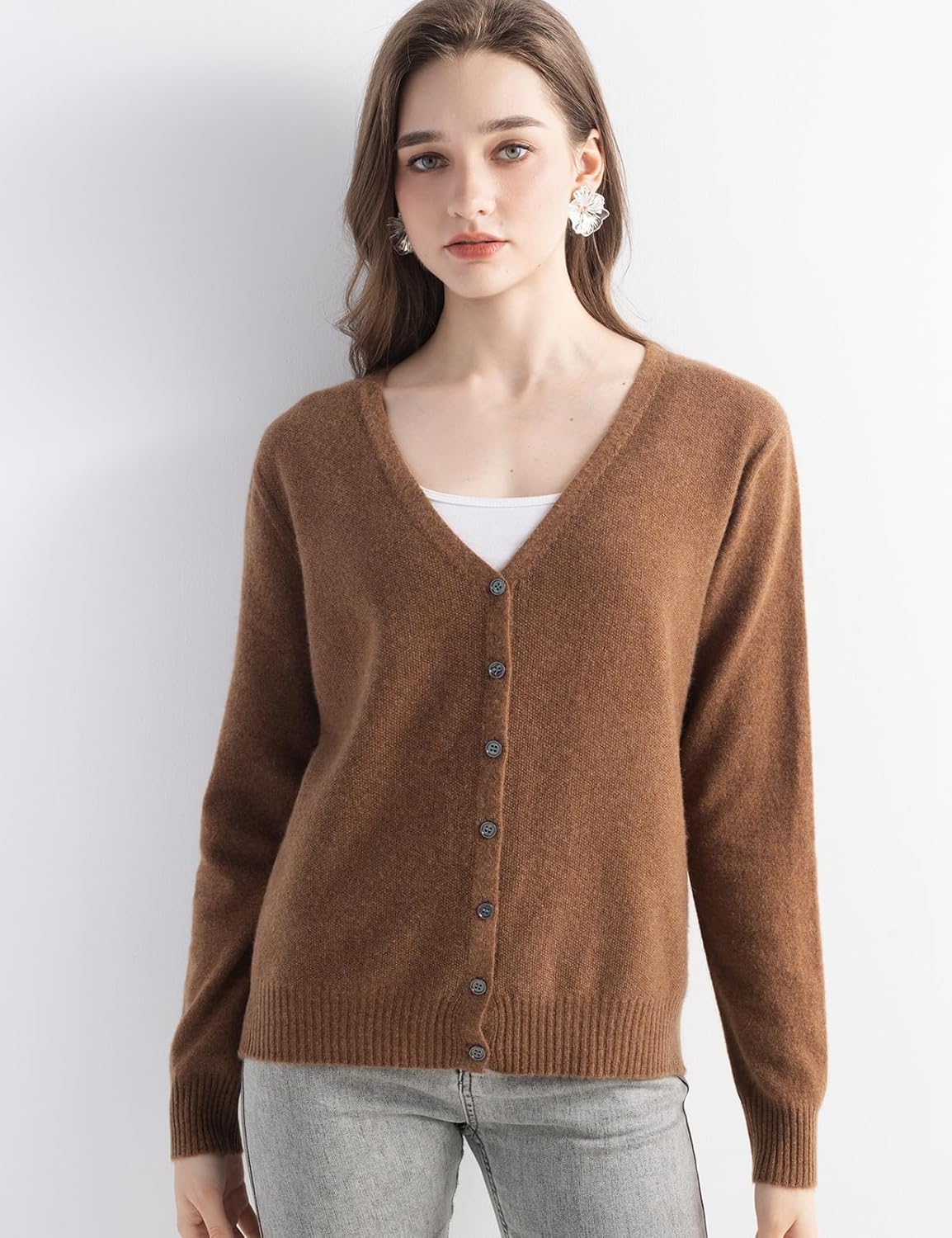 Mongolian V-Neck Knitted Cashmere Cardigan