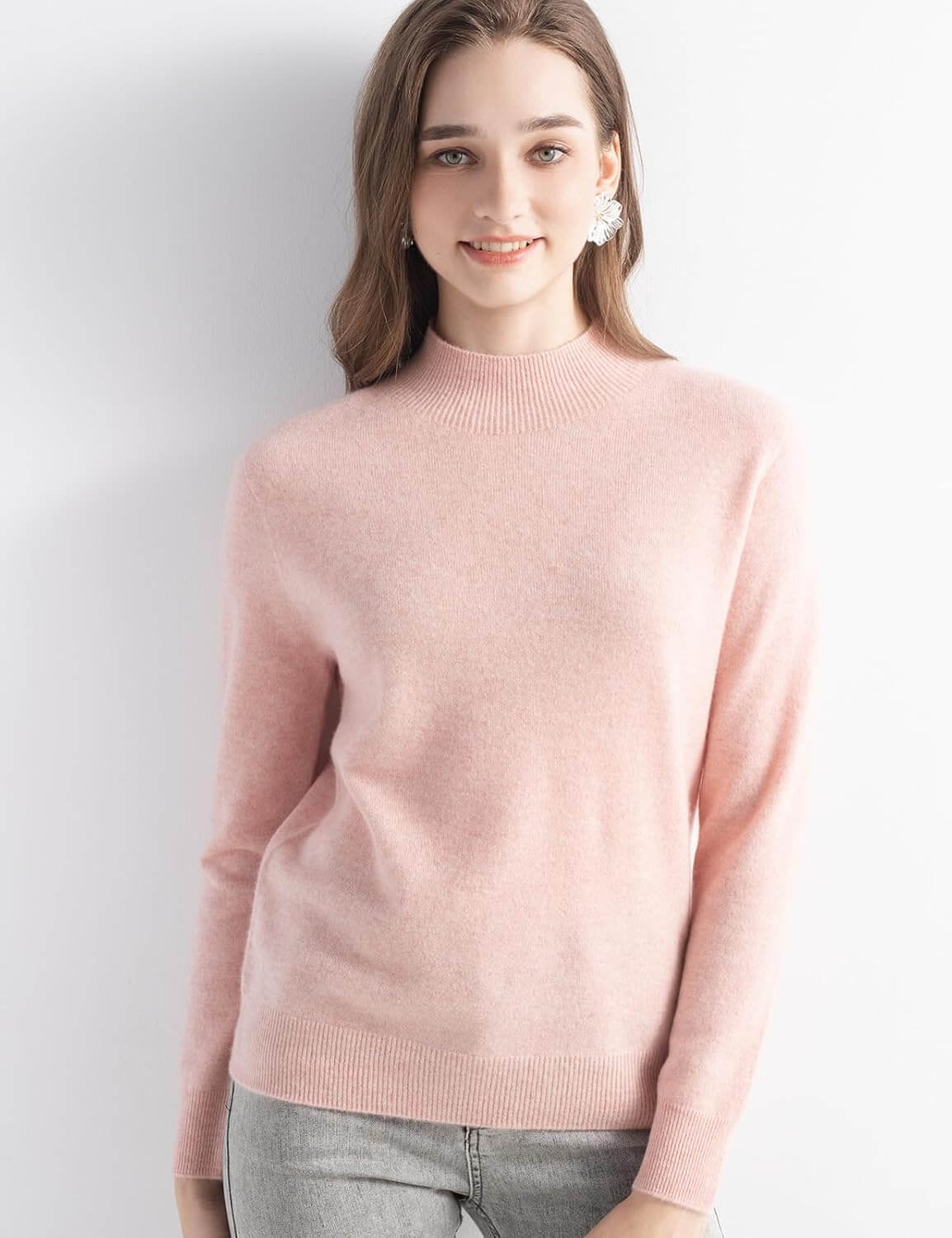 100% Pure Cashmere Mock Neck Pullover Sweater