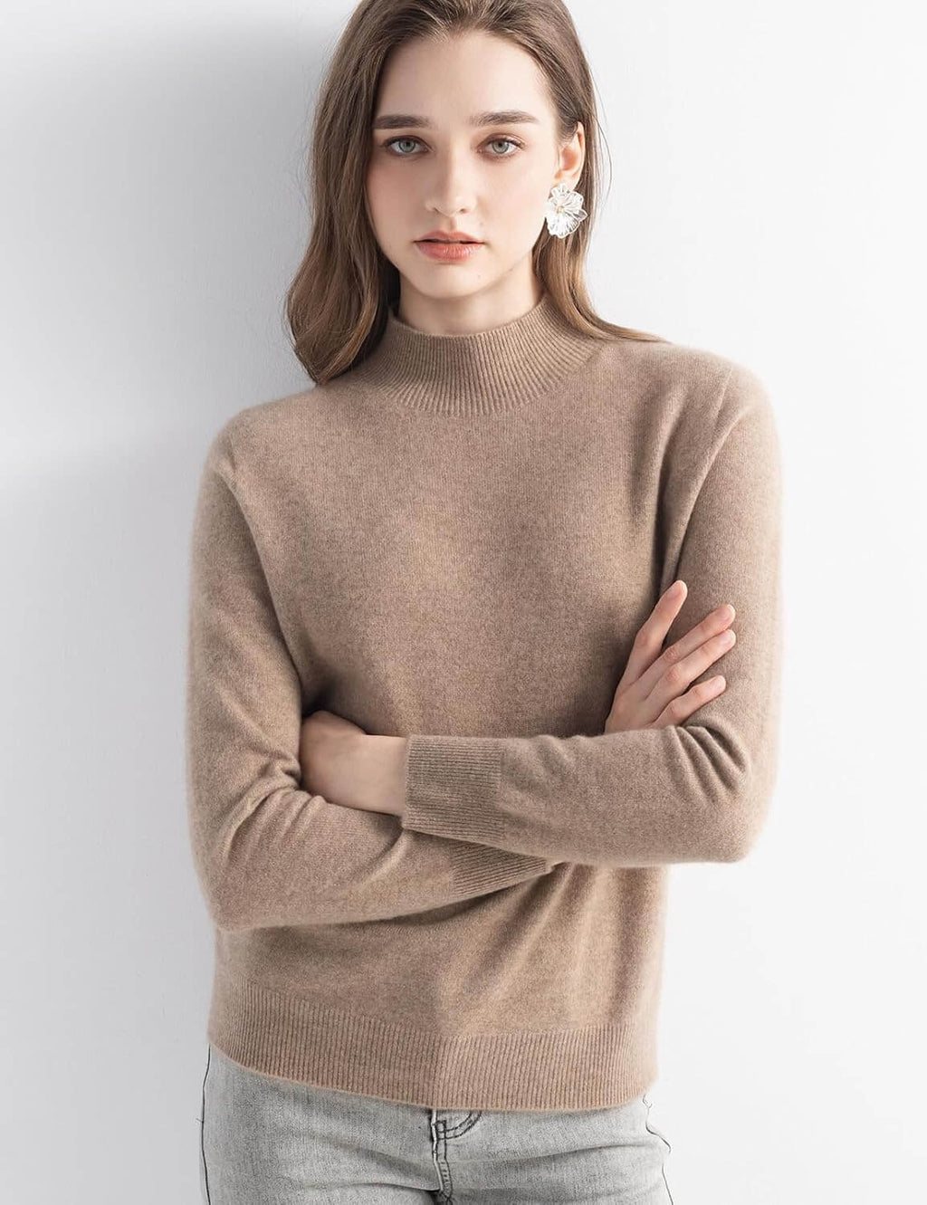 100% Pure Cashmere Mock Neck Pullover Sweater