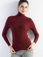 Merino Wool Blend Ribbed Turtleneck Slim Fit Sweater