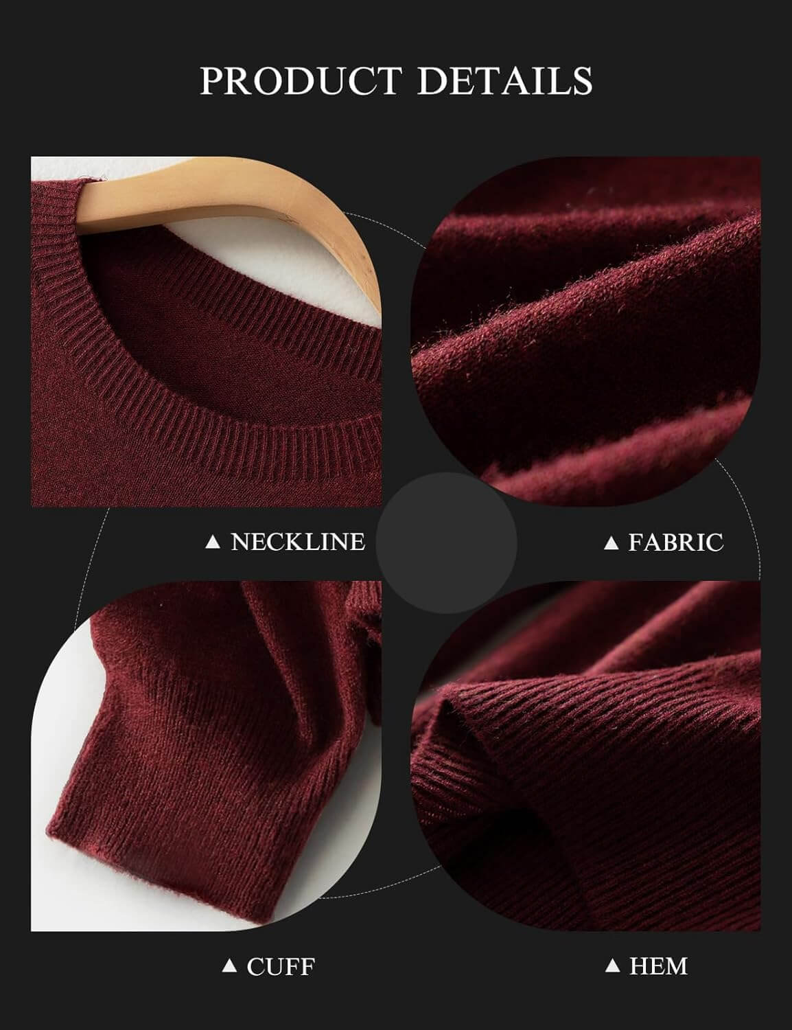 Merino Wool Blend Crew Neck Seamless Knit Sweater