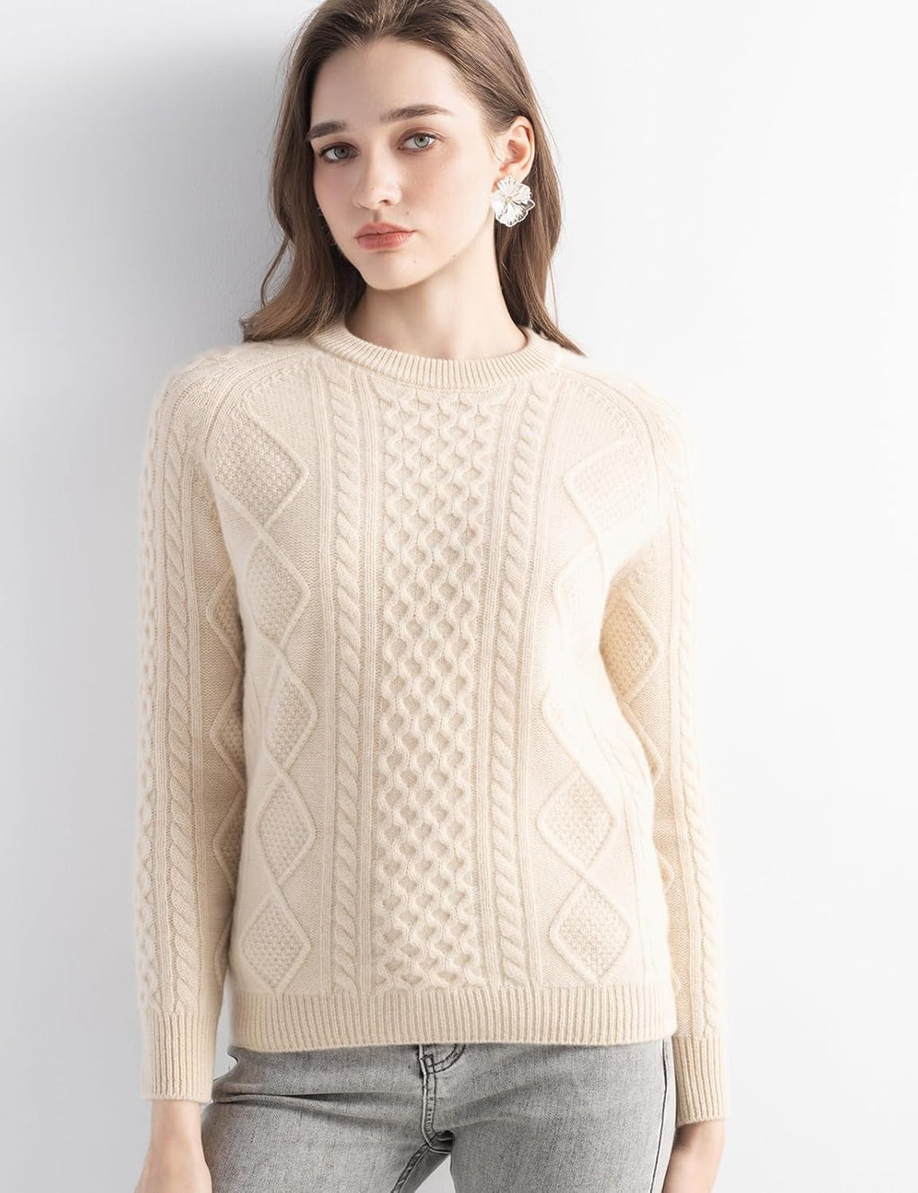 Mongolian Cashmere Slim Cable Crewneck Sweater