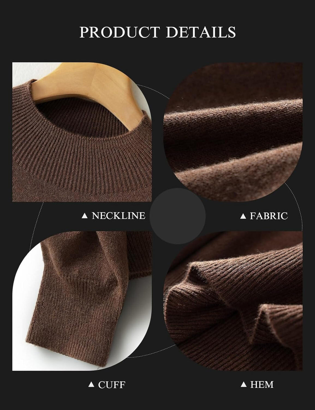 Merino Wool Blend Mock Neck Seamless Knit Sweater