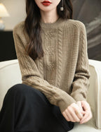 100% Merino Wool Crewneck Cable Knit Sweater