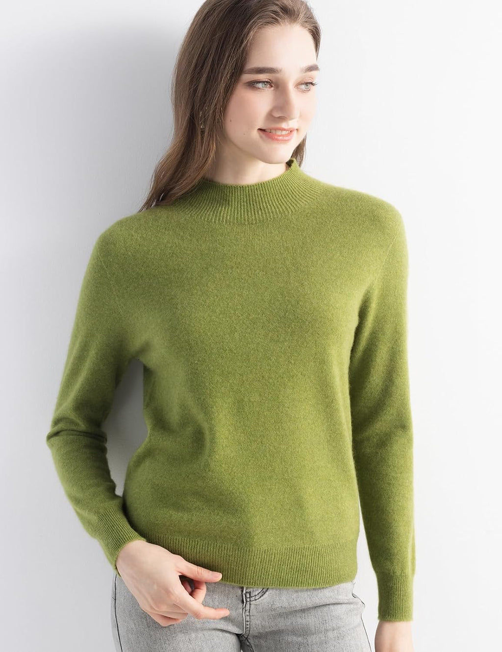 100% Pure Cashmere Mock Neck Pullover Sweater