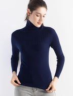 Merino Wool Blend Ribbed Turtleneck Slim Fit Sweater