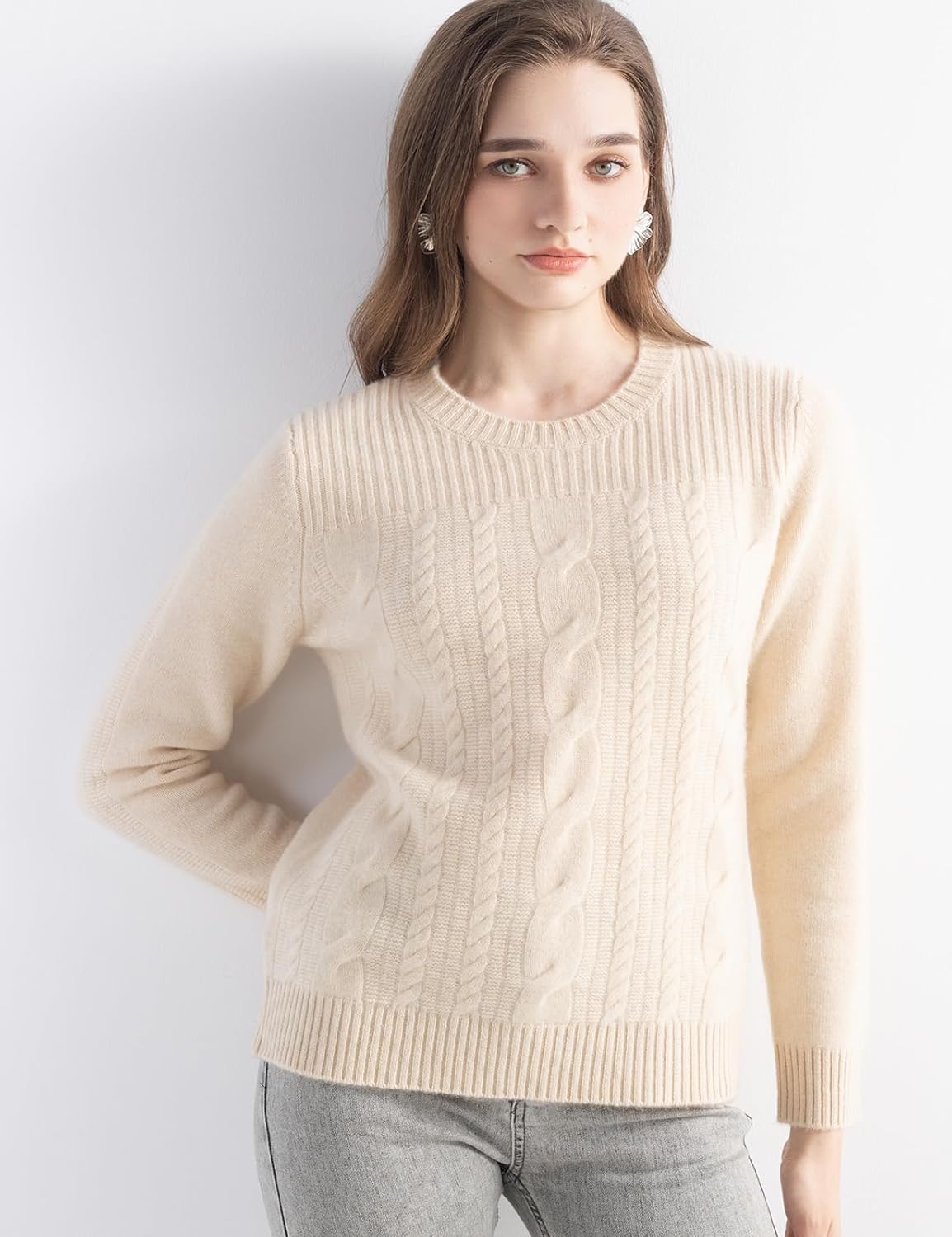 Mongolian Cashmere Cable Knit Sweater