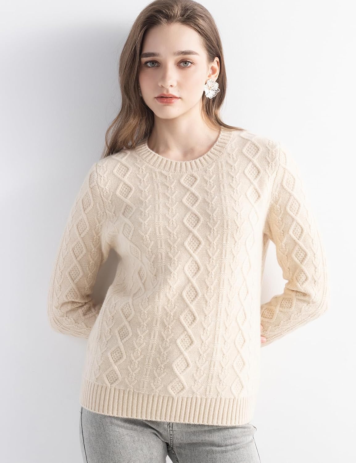 Mongolian Cashmere Cable Knit Sweater