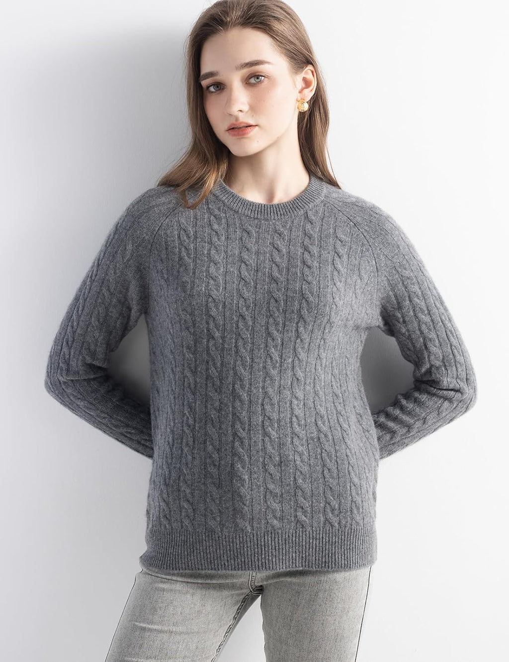 Mongolian Cashmere Cable Crewneck Sweater