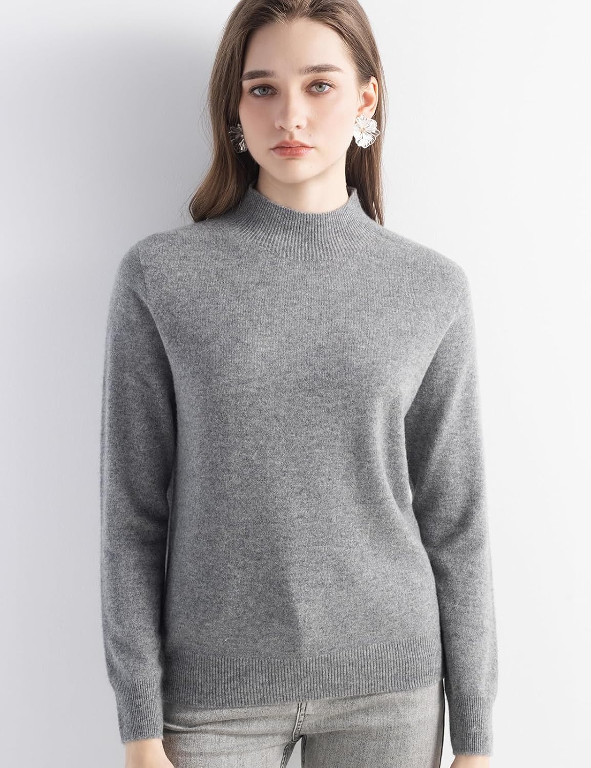 100% Pure Cashmere Mock Neck Pullover Sweater