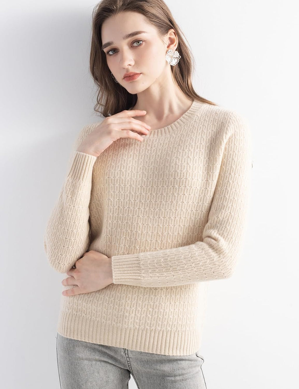 Mongolian Cashmere Textured Crewneck Sweater