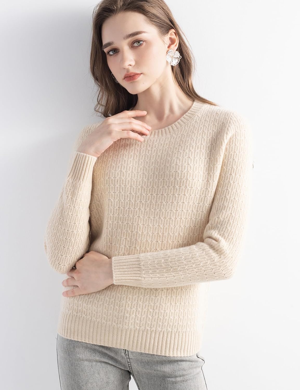 Mongolian Cashmere Textured Crewneck Sweater