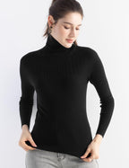 Merino Wool Blend Ribbed Turtleneck Slim Fit Sweater