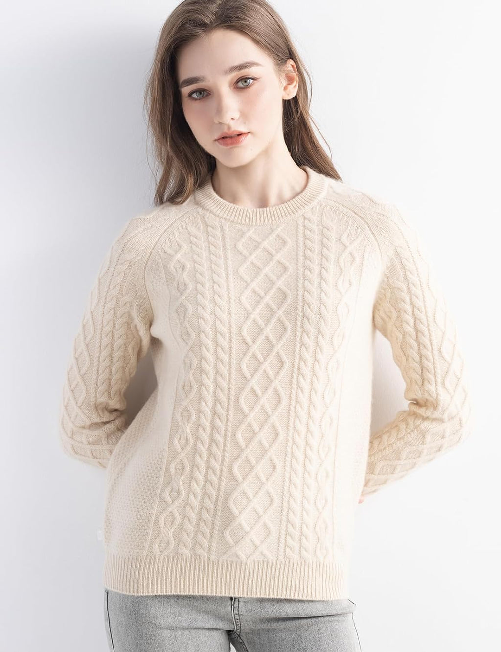 Mongolian Cashmere Cable Crewneck Sweater