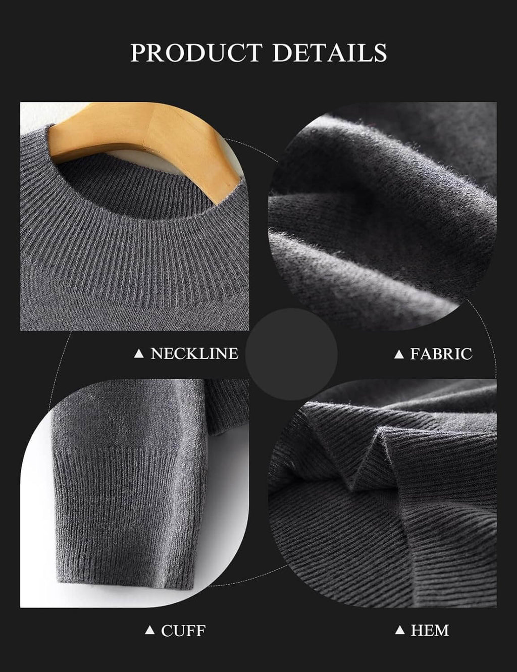 Merino Wool Blend Mock Neck Seamless Knit Sweater