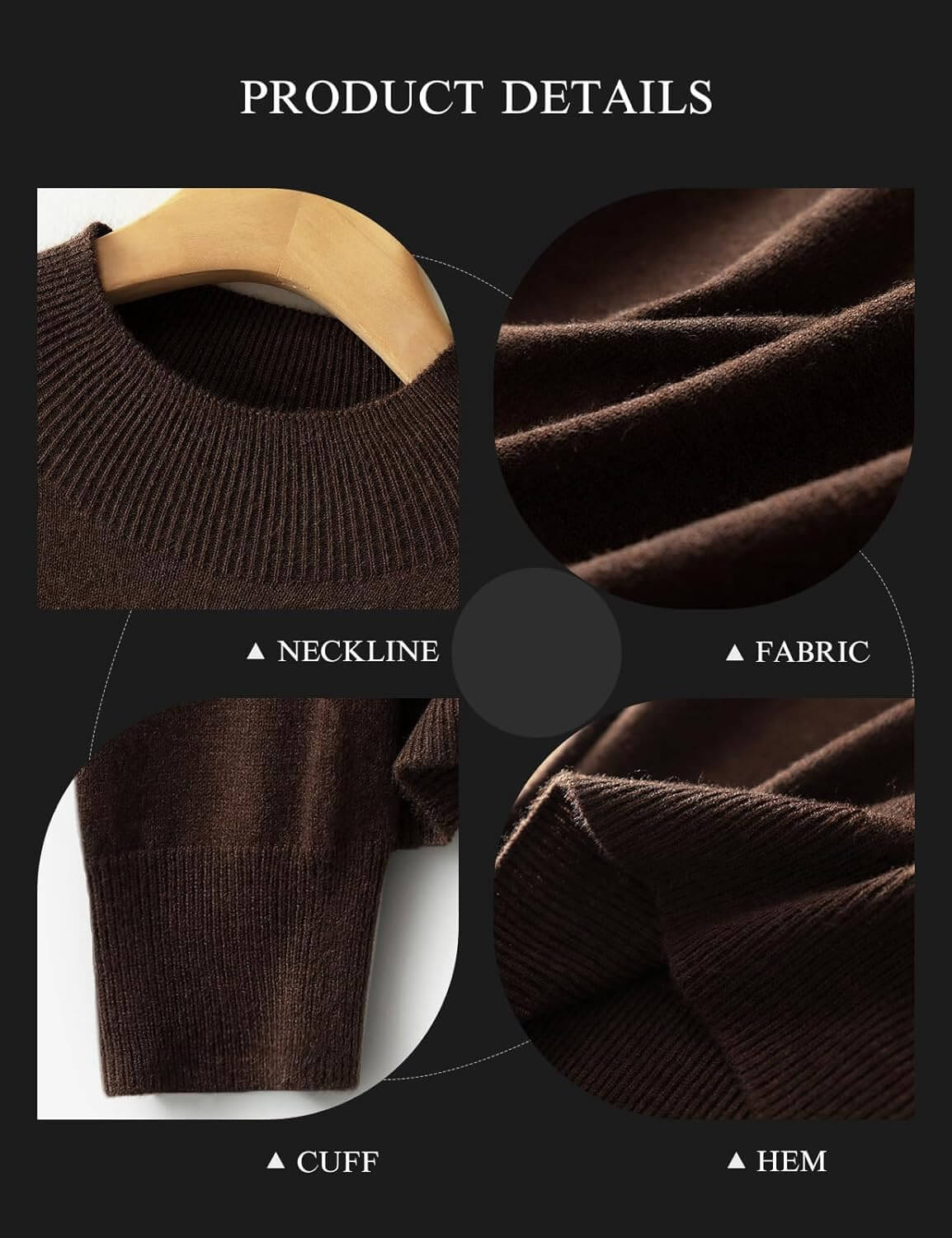 Merino Wool Blend Mock Neck Seamless Knit Sweater