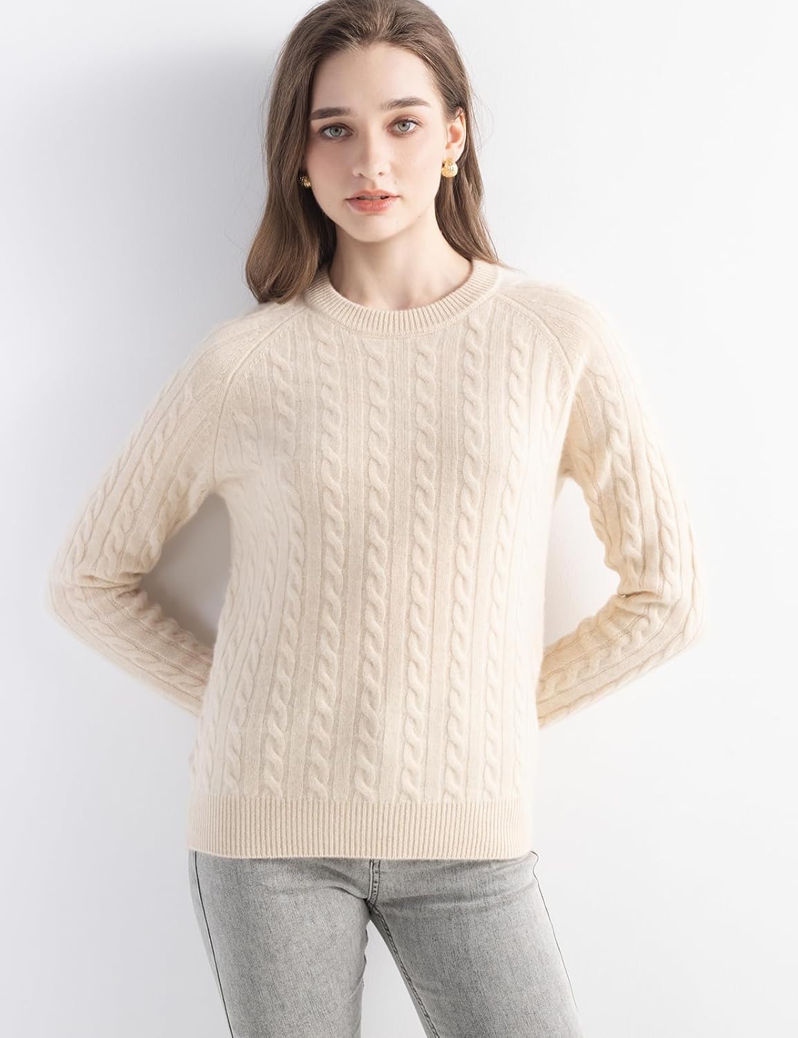 Mongolian Cashmere Cable Crewneck Sweater