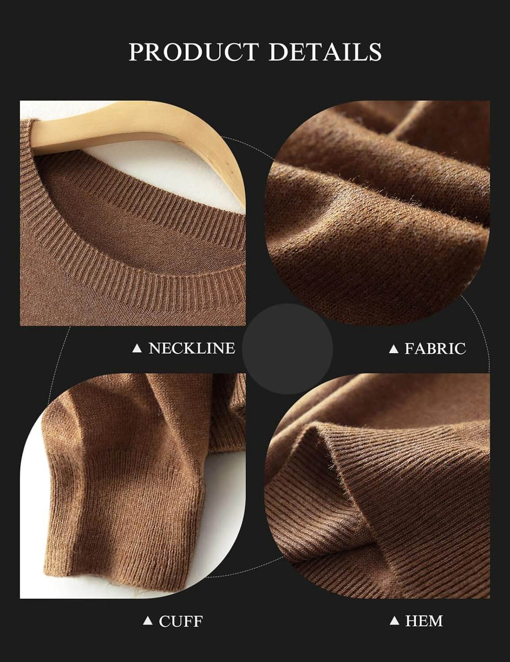 Merino Wool Blend Crew Neck Seamless Knit Sweater