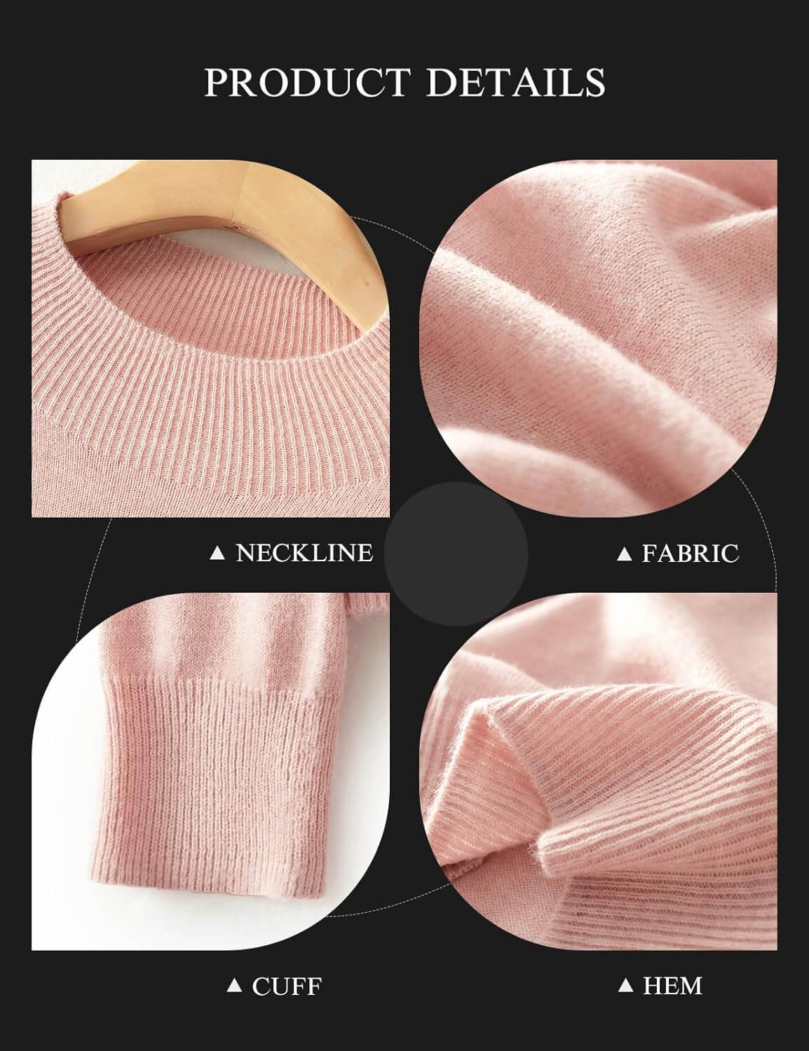 Merino Wool Blend Mock Neck Seamless Knit Sweater