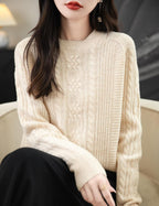 100% Merino Wool Crewneck Cable Knit Sweater