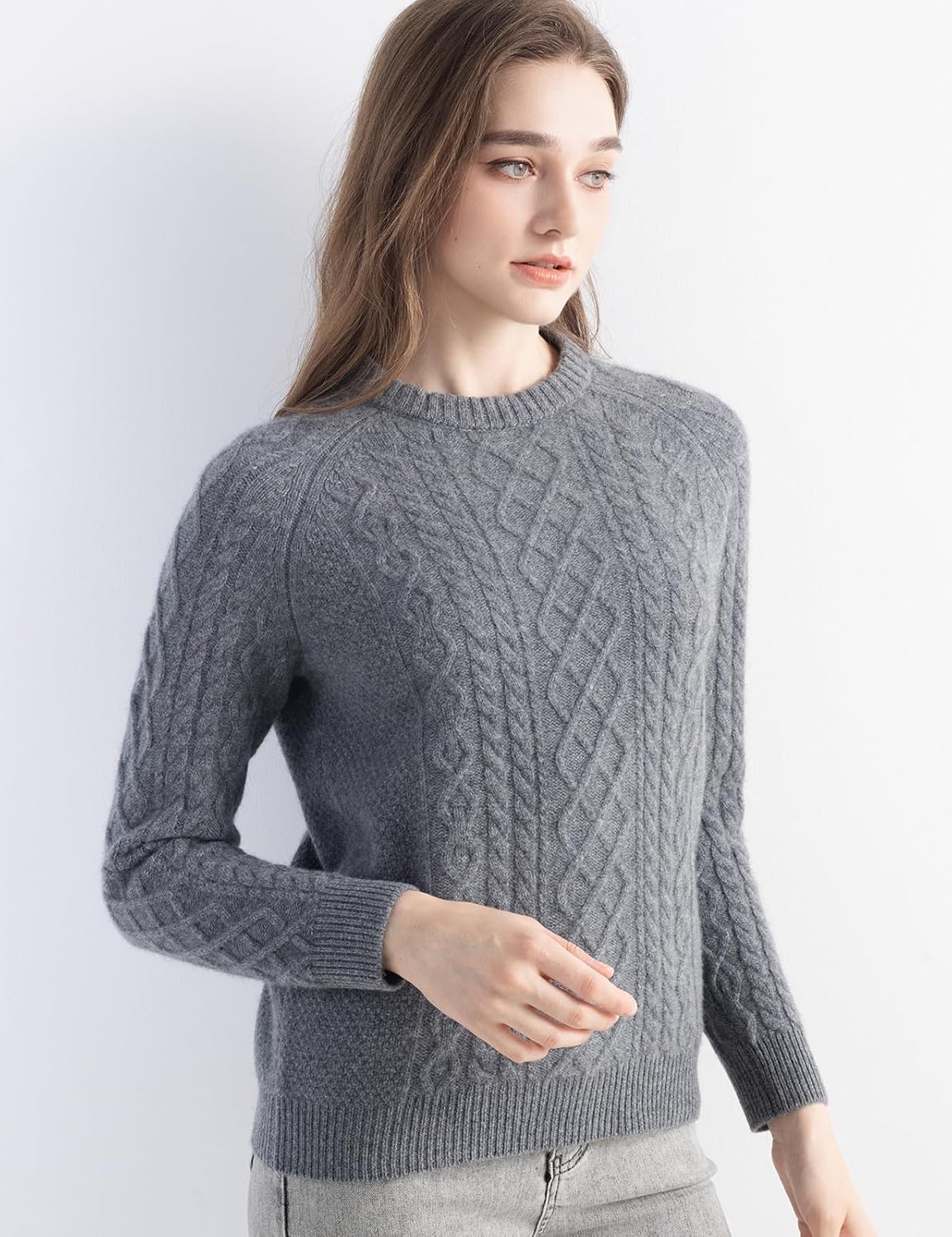 Mongolian Cashmere Cable Crewneck Sweater