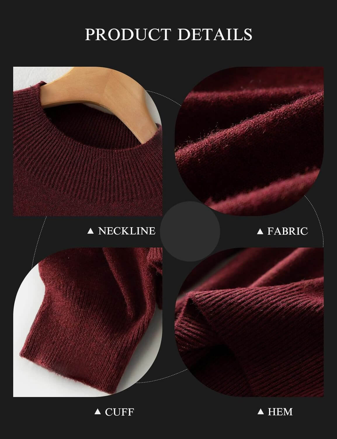 Merino Wool Blend Mock Neck Seamless Knit Sweater