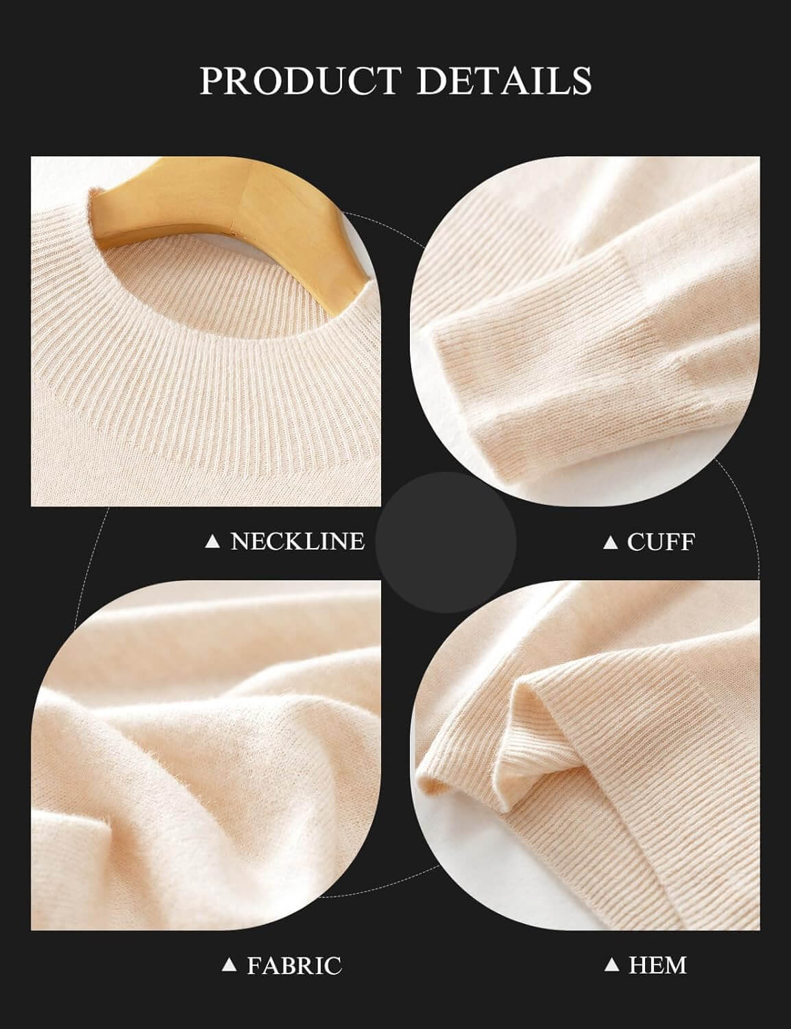 Merino Wool Blend Mock Neck Seamless Knit Sweater