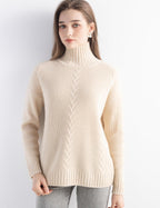 100% Cashmere Cable Knit Mock Neck Sweater