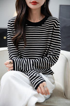Merino Wool Blend Striped Crewneck Sweater