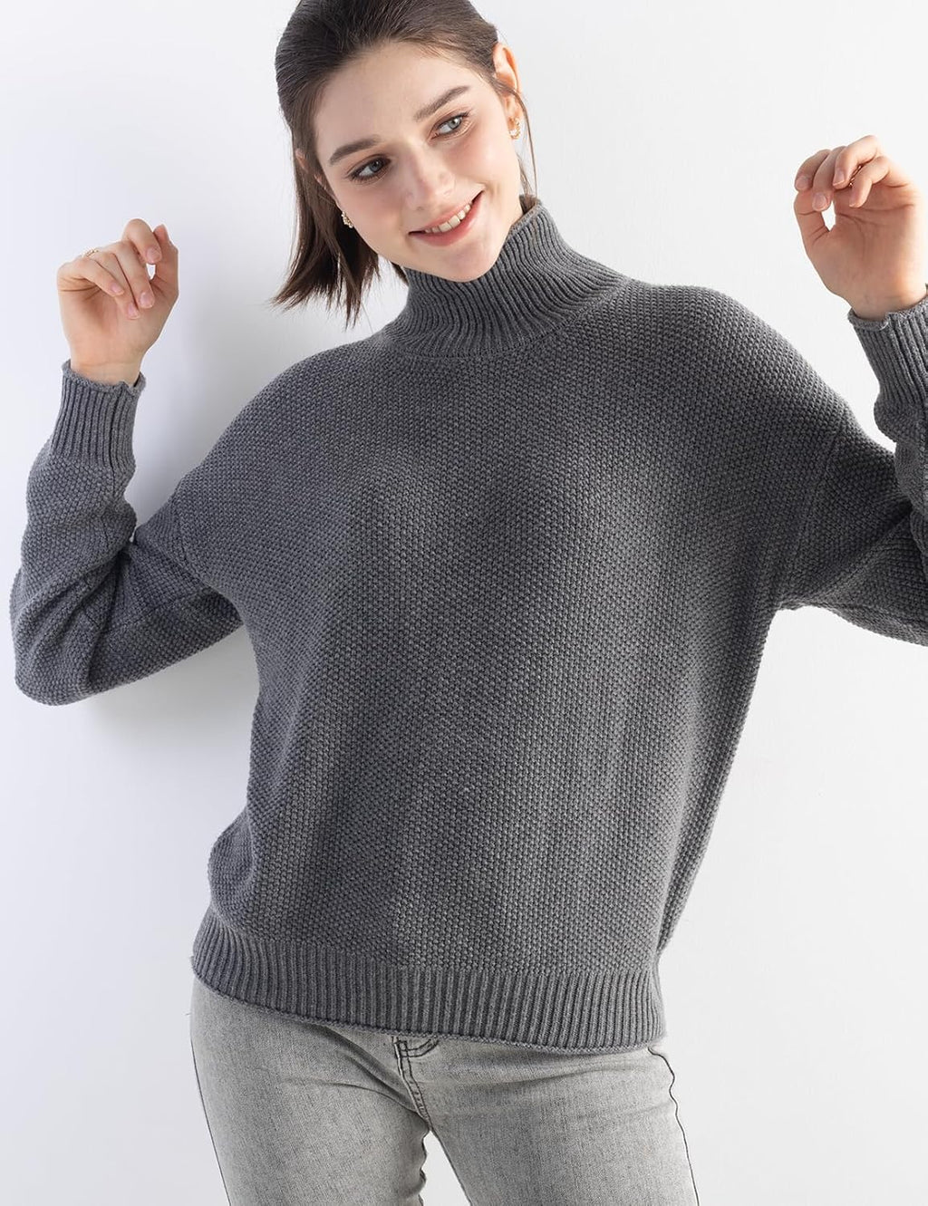 Merino Wool Blend Mock Neck Loose Knit Sweater