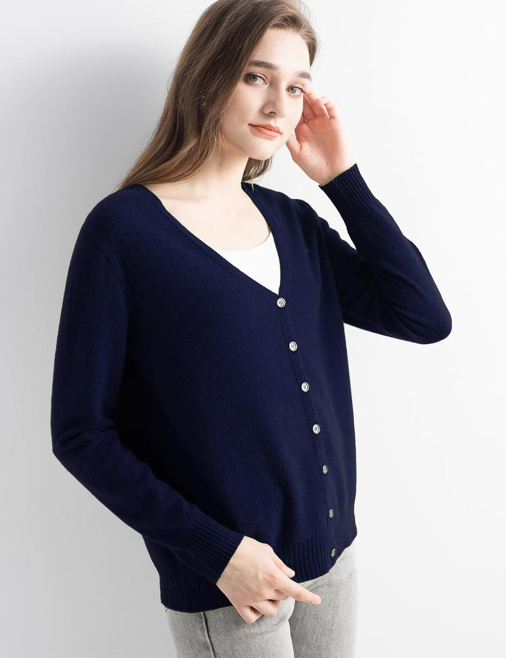 Mongolian V-Neck Knitted Cashmere Cardigan