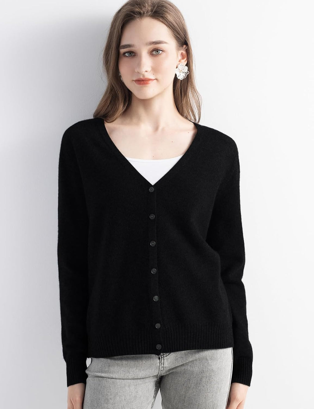 Mongolian V-Neck Knitted Cashmere Cardigan