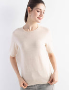 Merino Wool Blend Crew Neck Short Sleeve Seamless Knit Sweater