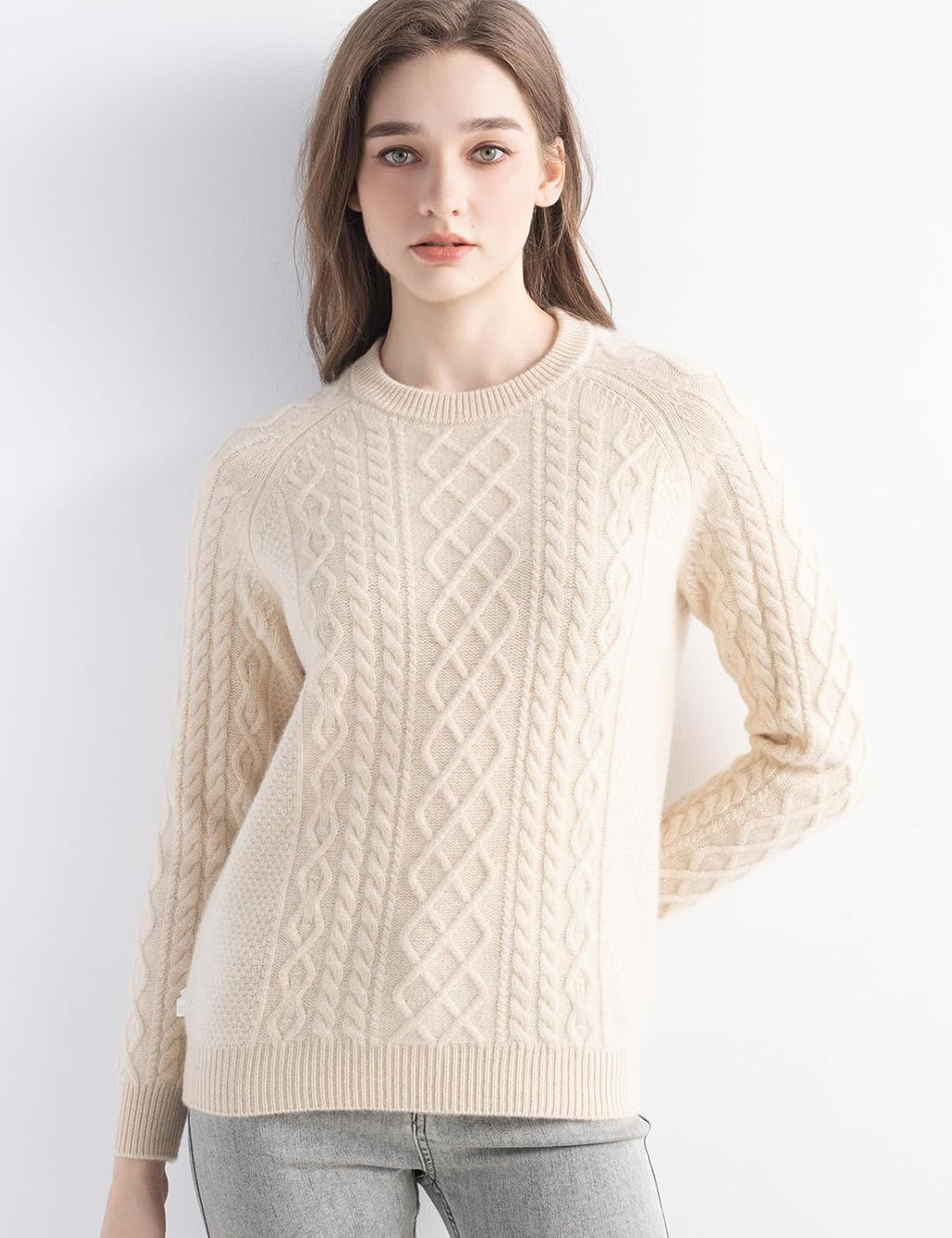 Mongolian Cashmere Cable Crewneck Sweater